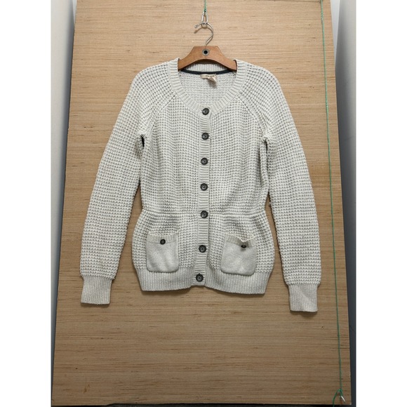 DKNY Jeans Sweaters - DKNY Jeans Cream Waffle Knit Peplum Button Front Cardigan Sweater Mens Size M
